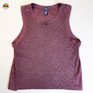 Gap Pullover Tank Top Purple Floral Lace Round Neck Cottagecore Women's Size L